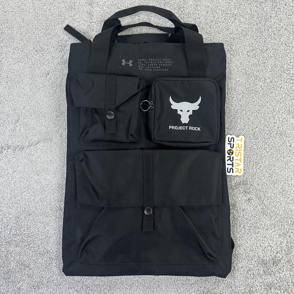 Under Armour Project Rock Black Backpack Bag Mens OSFM UA Storm Water Resistant